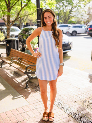 Striped tie back dress
