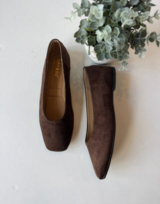 Brown faux suede ballerina flats