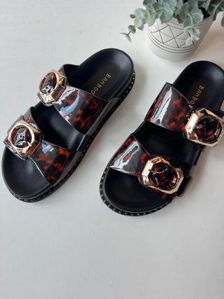Tortoise double buckle slip on sandal