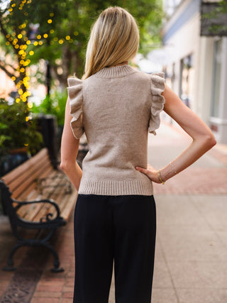 Oatmeal Ruffle-Detail Mock-Neck Sweater