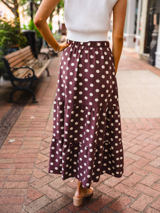 Brown and cream polka dot skirt