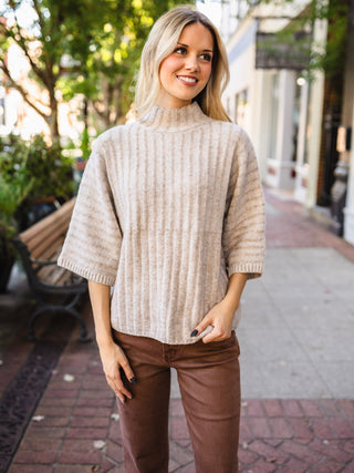 Oatmeal ribbed mock neck sweater