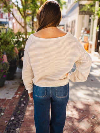 Cream & taupe stripe LS pullover
