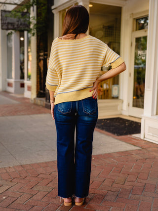 Butter yellow striped SS sweater