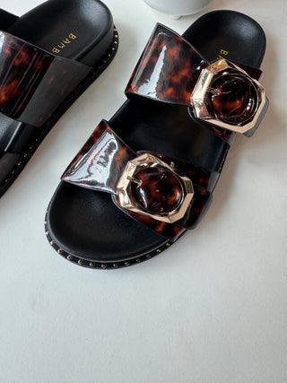 Tortoise double buckle slip on sandal
