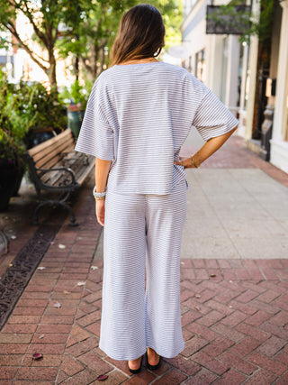 Heather Grey & White Stripe Cropped Pants