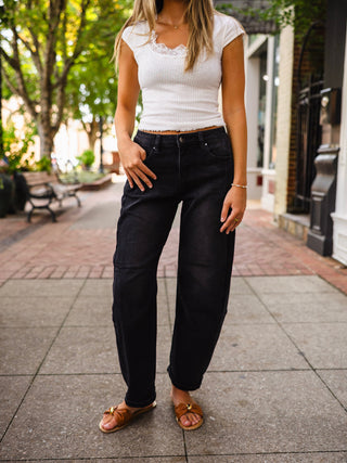 Black HR crop barrel jeans