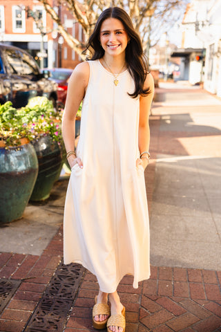 Cream sleeveless maxi dress
