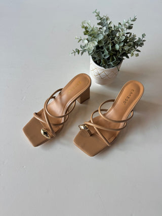 Lasting strappy heeled slide