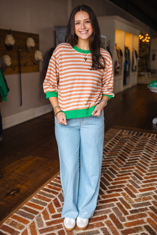 Striped half sleeve knit top