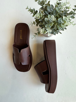 Brown slip on sandal