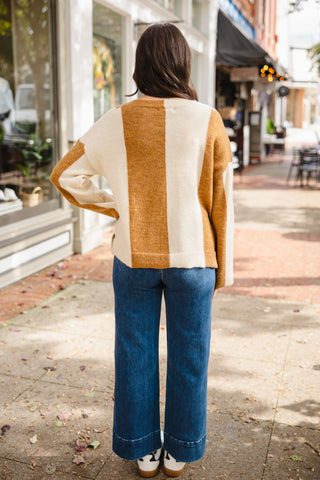 Camel & cream striped sweater