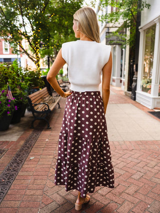 Brown and cream polka dot skirt