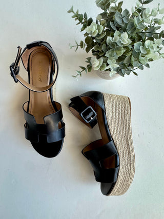 Black espadrille wedge sandal