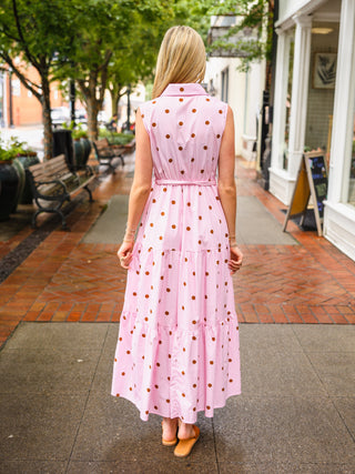 Pink & Brown Polka Dot Collared Dress