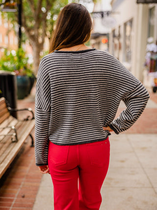 Striped drop shoulder button down cardigan