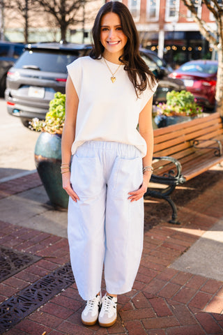 Lt blue stripe barrel pants