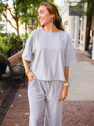 Heather Grey & White Stripe Boxy Top