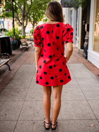 Red & black polka dot dress