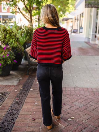 Red & Black Gameday Striped Cardigan