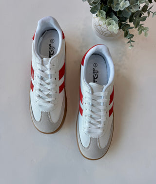 White & Red Double Stripe Sneaker