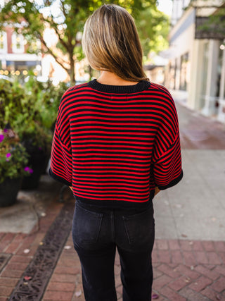 Red & Black Gameday Striped Cardigan