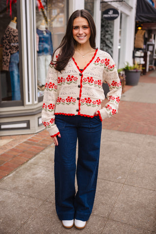 Oatmeal floral print cardigan