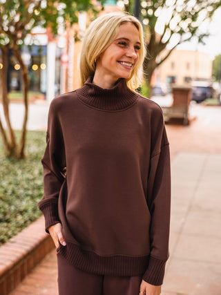 Espresso mock neck pullover