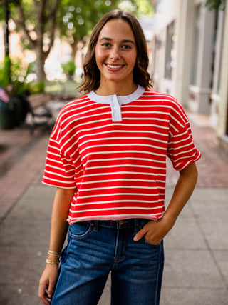 Red striped SS henley top