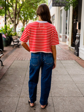 Red striped SS henley top