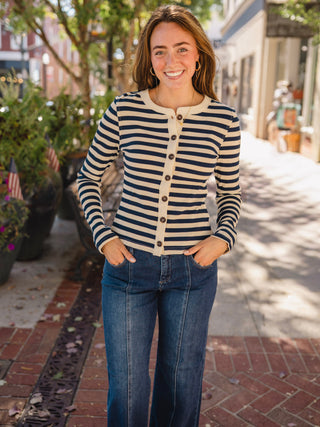 Cream & navy button down top