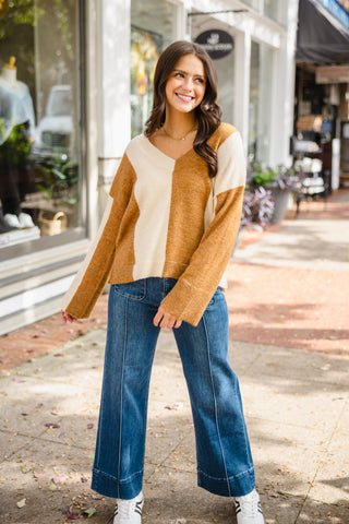 Camel & cream striped sweater
