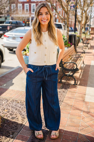 Textured button front vest
