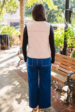 Taupe quilted tie front vest