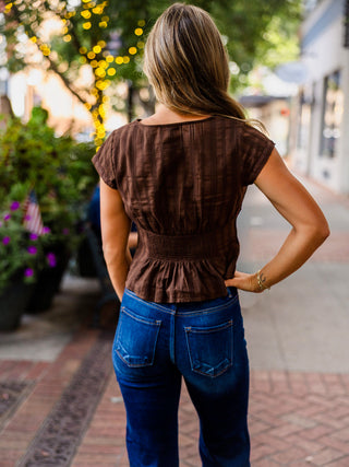Dark brown lace trim top