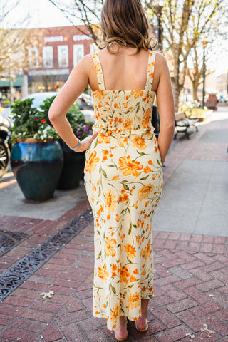 Butter yellow floral print skirt