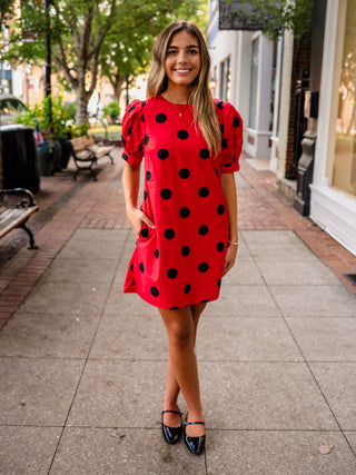 Red & black polka dot dress