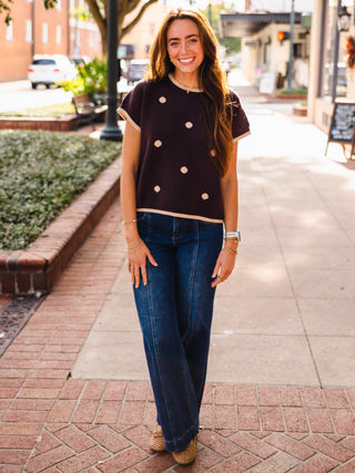 Brown SS polka dot sweater