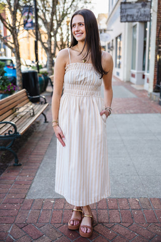 Striped spaghetti strap midi dress