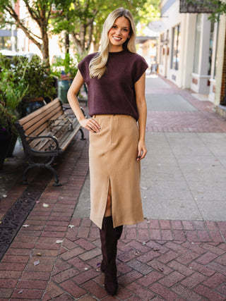 Camel soft stretch corduroy skirt