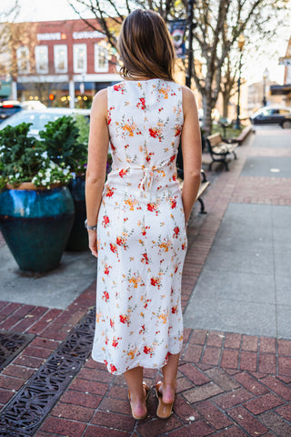 Ivory multi floral print midi dress