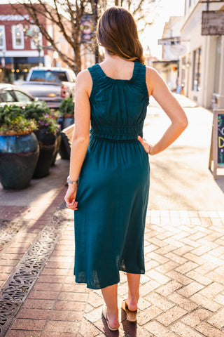 Dark teal sleeveless maxi dress