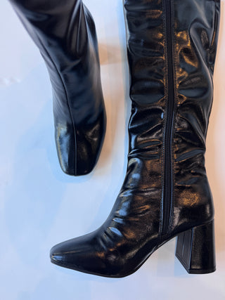 Black glossy tall boot