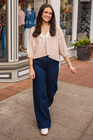 Beige contrast trim sweater