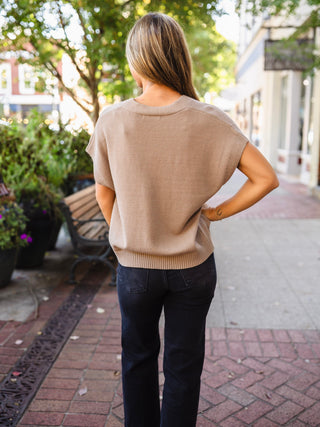 Taupe V-Neck Button-Front Sweater Vest