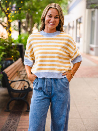 Contrast rib stripe SS sweater