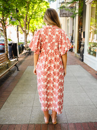 Mauve Floral Print Puff Sleeve Midi Dress