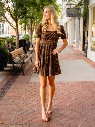 Brown floral print dress