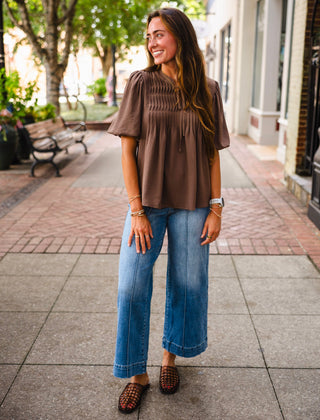 Puff sleeve pintuck detail bouse
