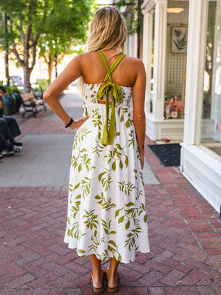 Kiwi leaf print midi dress